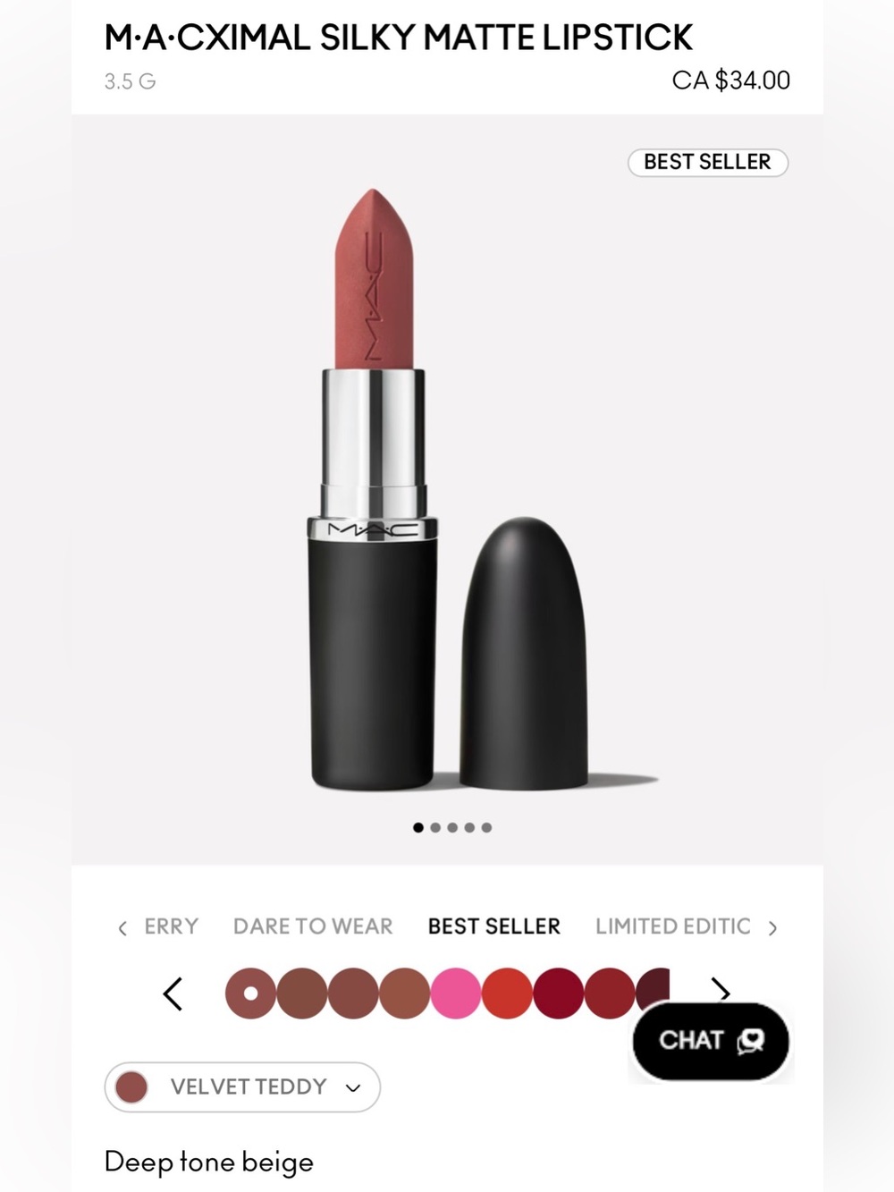 MAC Macximal silky matte lipstick - Velvet Teddy